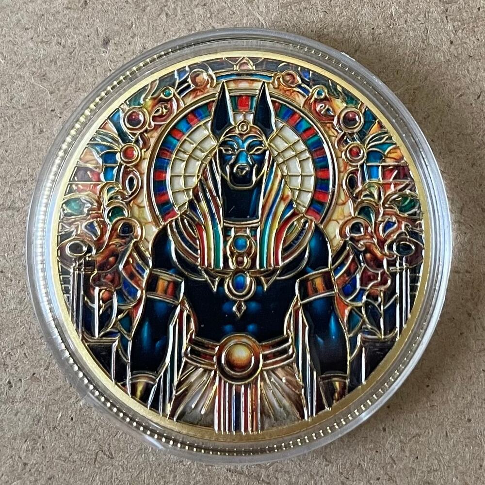 Anubis Collectible Commemorative Gold Plated & Enameled Coin In Protective Case